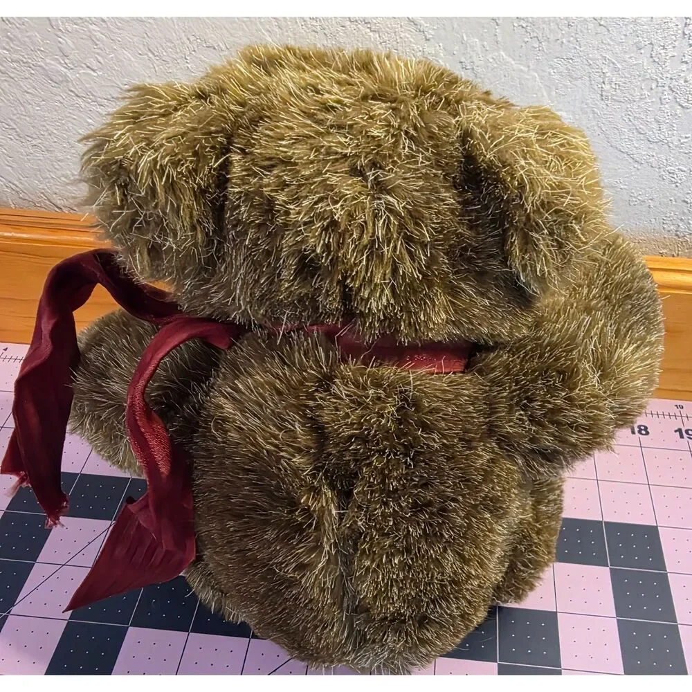 Mary Meyer Brown Teddy Bear Plush Burgundy Ribbon 8